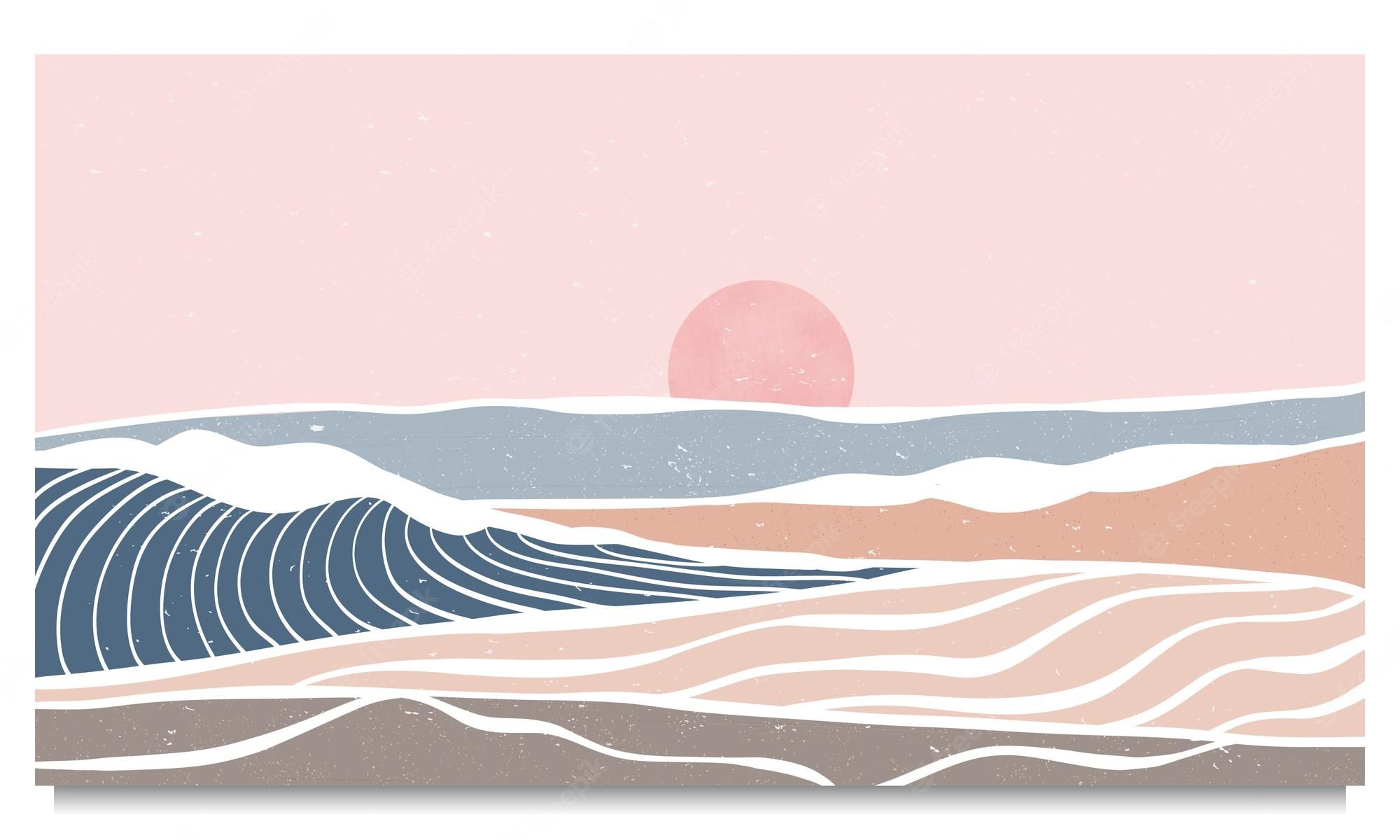 Premium Vector. Creative minimalist modern art print. abstract ocean wave and mountain contemporary aesthetic background landscapes. with sea, skyline, wave. vector illustrations