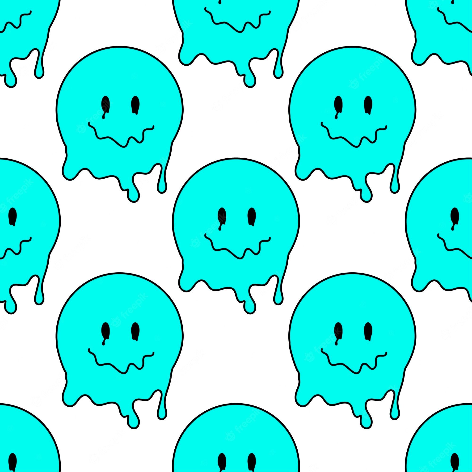 A pattern of smiling faces with dripping, melted edges - Funny, smile