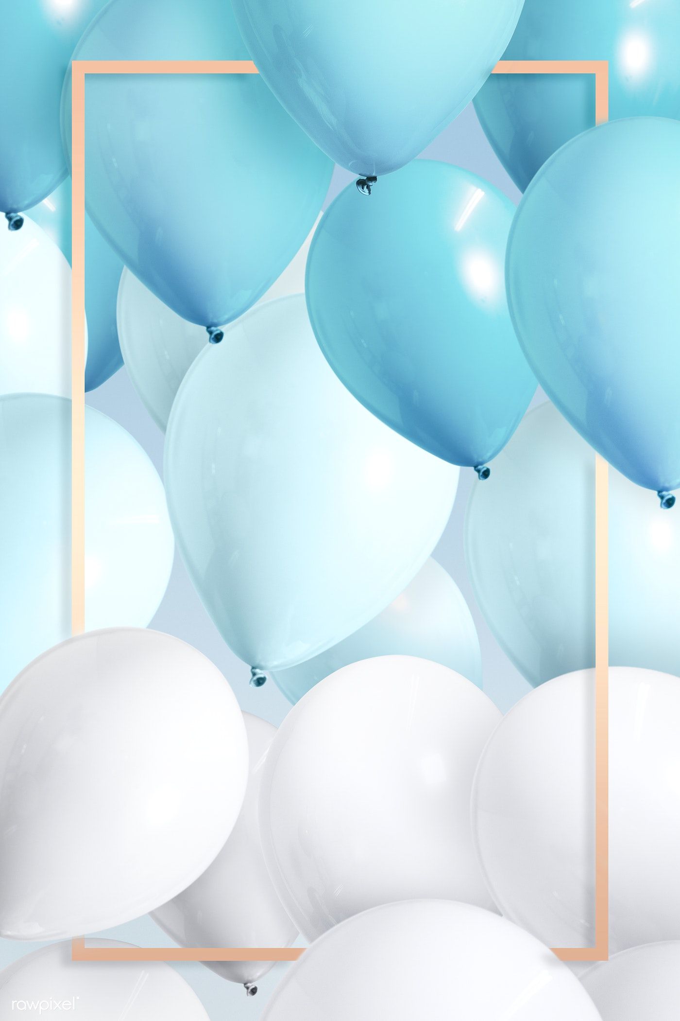 A blue and white balloons with an orange frame - Birthday