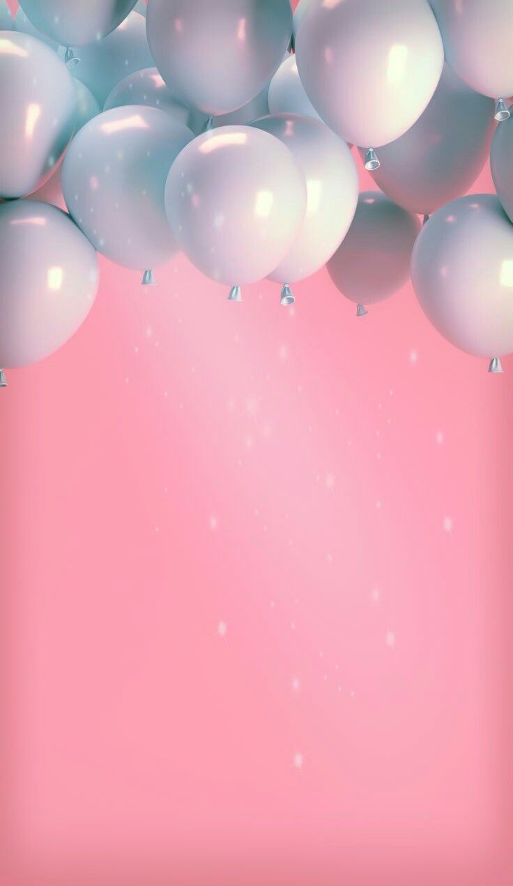 A pink background with white balloons - Birthday