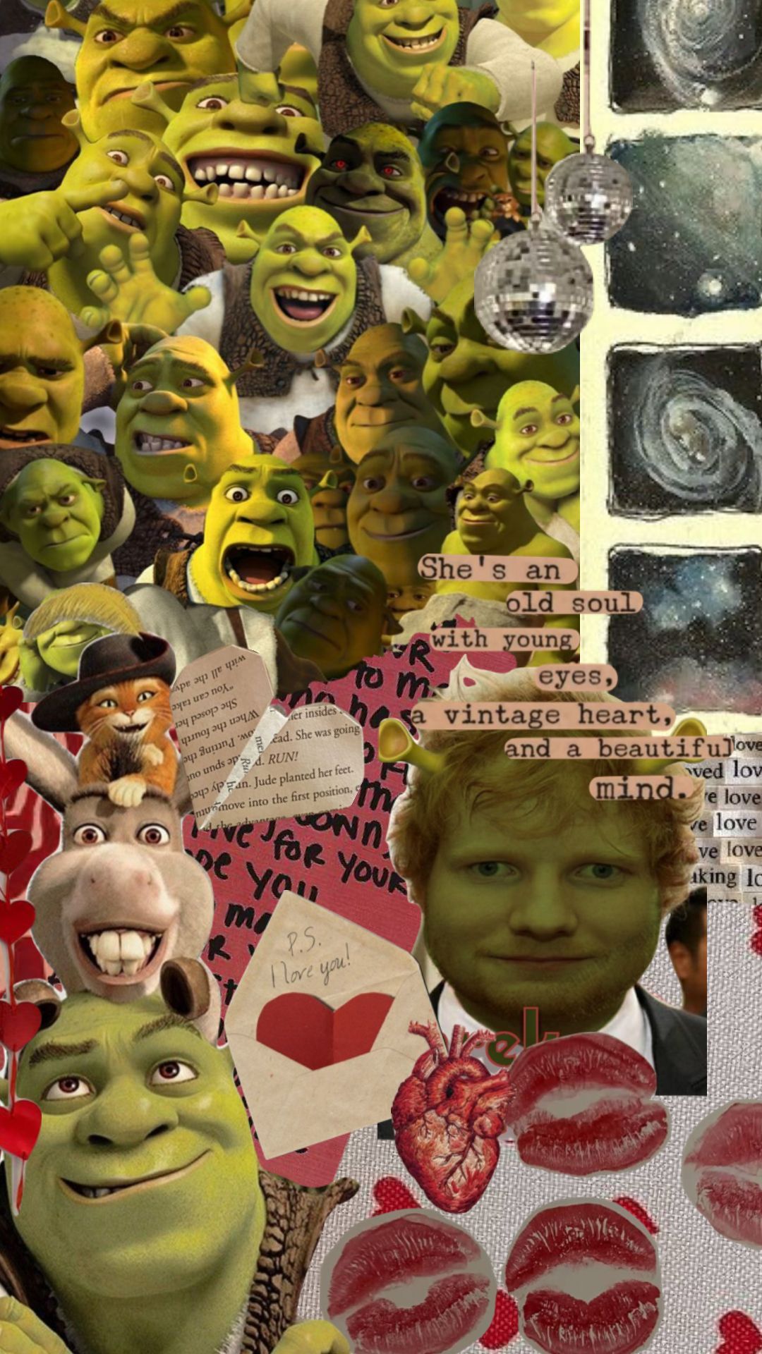 A collage of pictures with shrek and other characters - Shrek