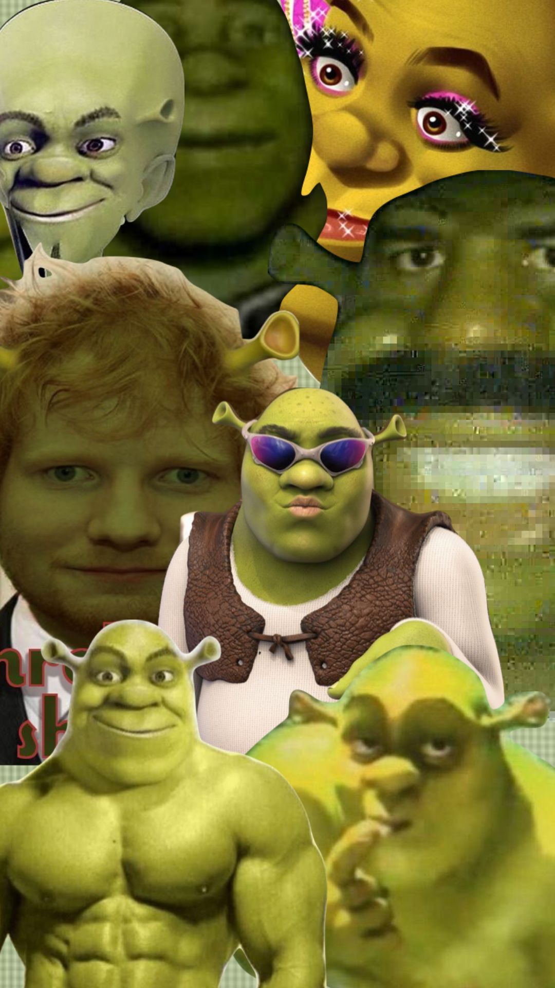 A collage of shrek characters with different facial expressions - Shrek