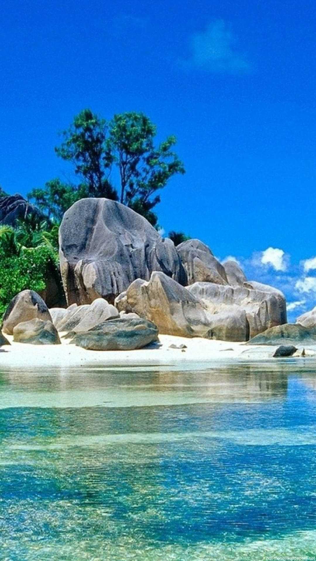 A beautiful beach with rocks and trees in the background - Tropical