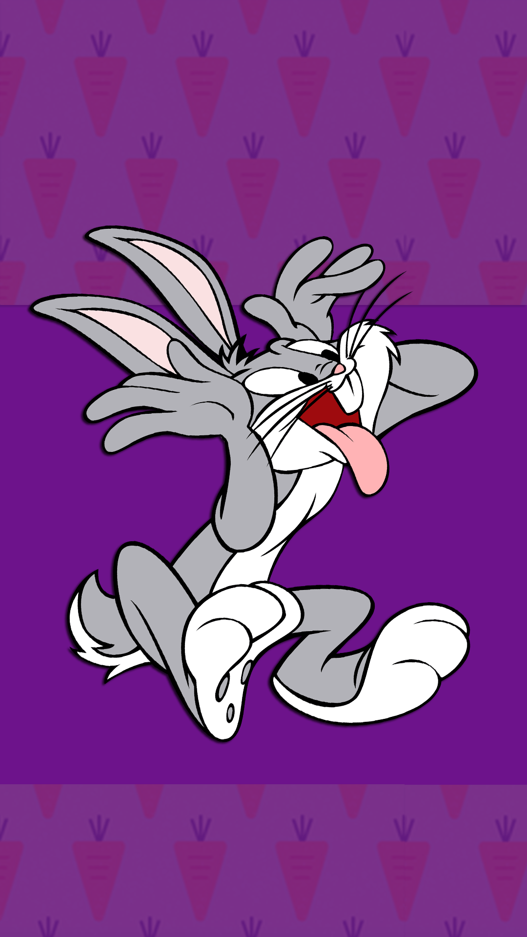 A cartoon rabbit with his tongue out - Bugs Bunny
