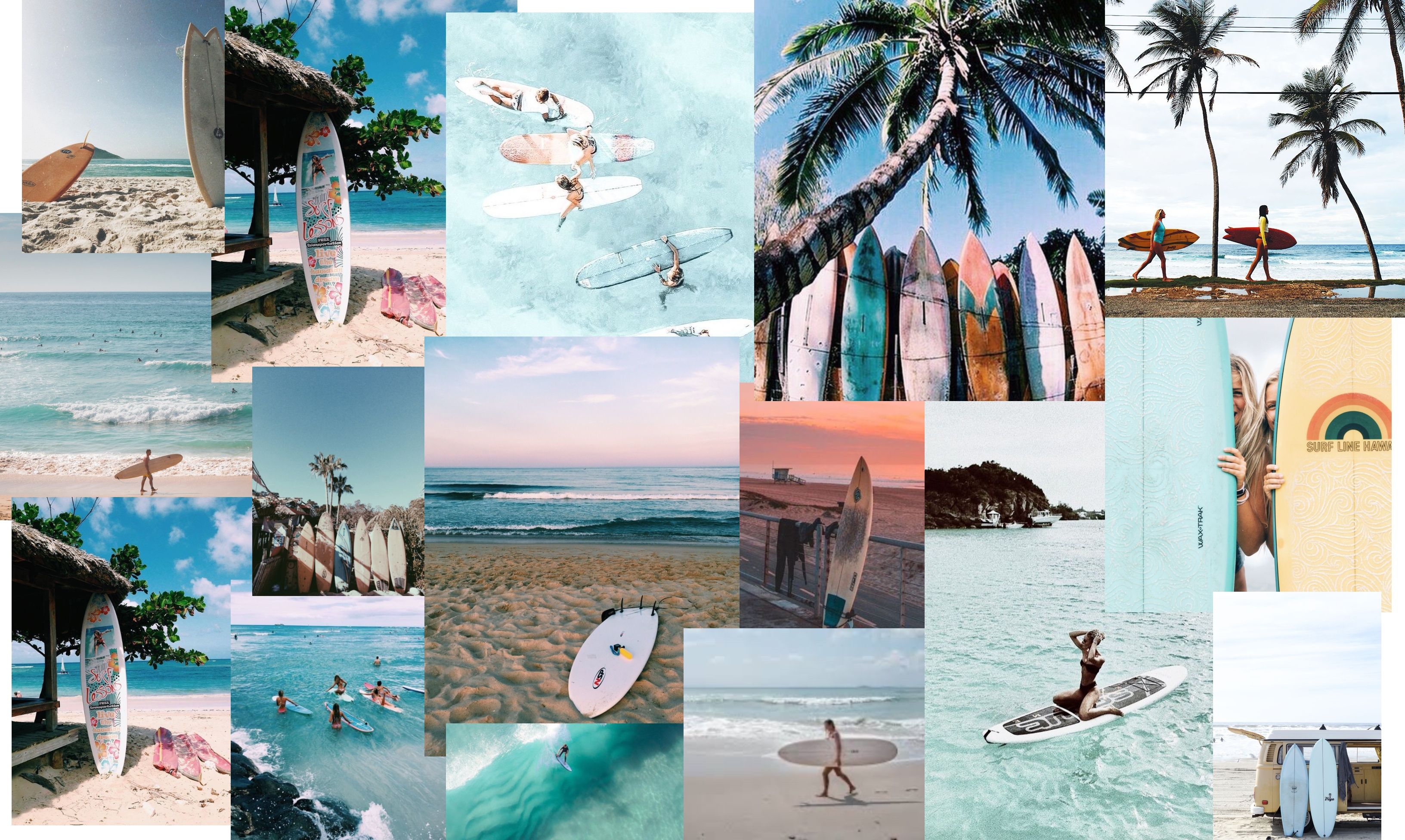 A collage of pictures with people on surfboards - Surf