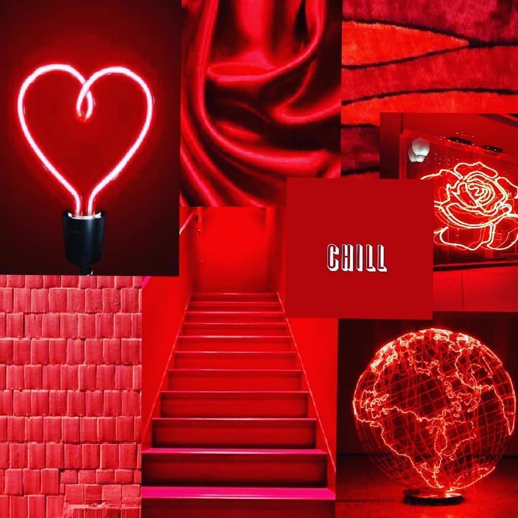 A collage of red images with the words chill - Bright, red, light red