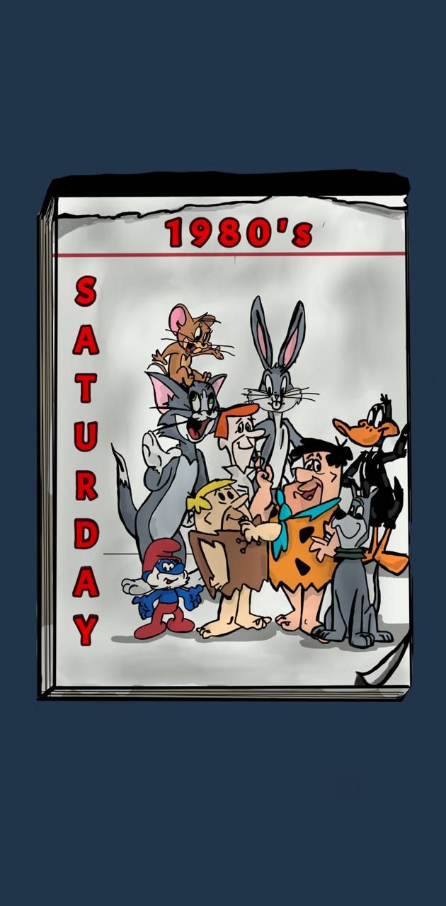 A cartoon picture of bugs bunny, looney tunes, and friends on a 1980's Saturday calendar - Bugs Bunny, Tom and Jerry