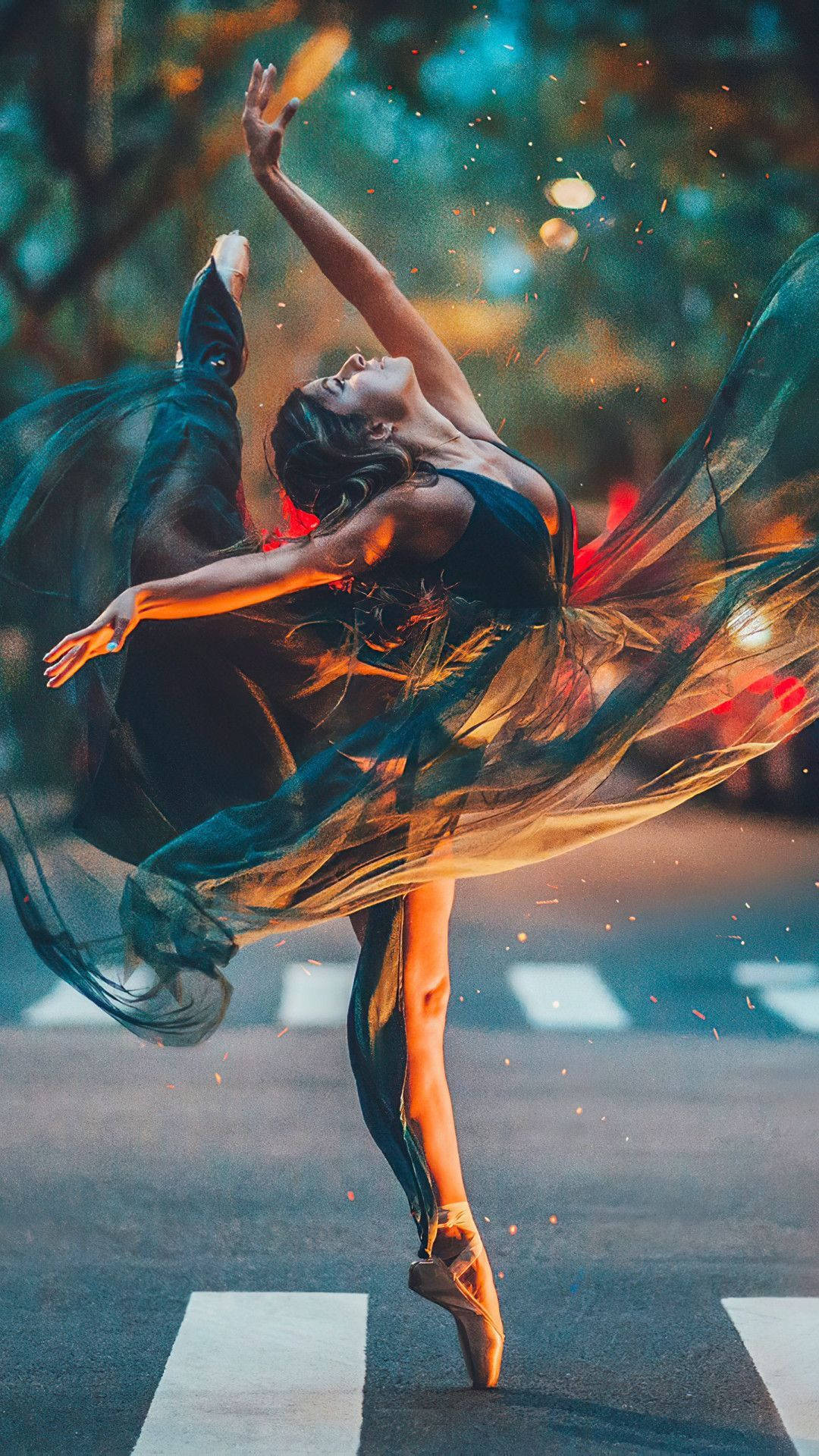 A woman in black dance costume is dancing on the street - Dance, ballet