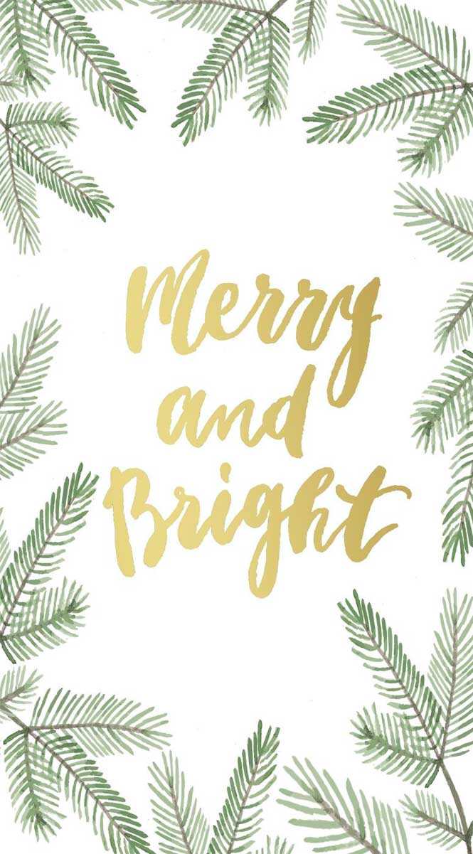 Merry and bright christmas greeting card with gold foil lettering - Bright