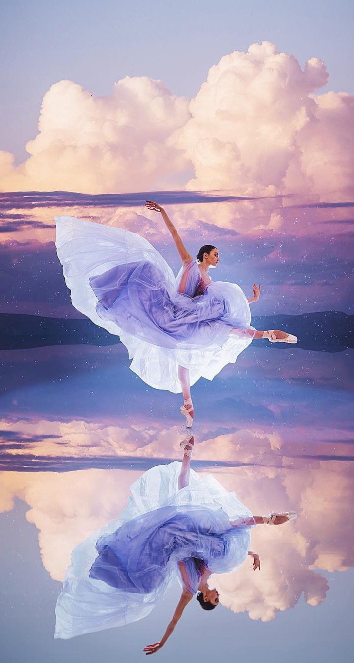 A woman in white dress is dancing on water - Dance, ballet