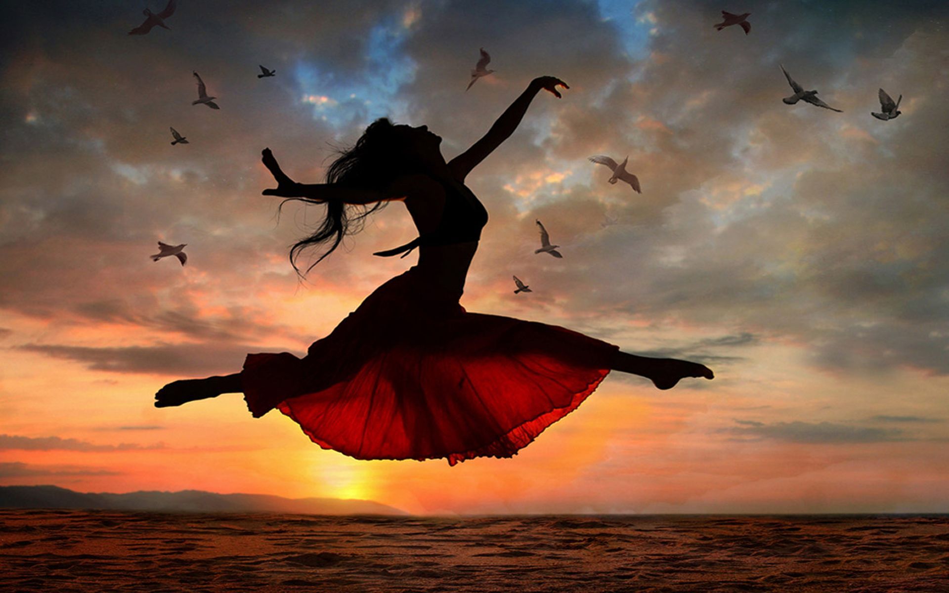 A woman dances on the beach at sunset. - Dance, ballet