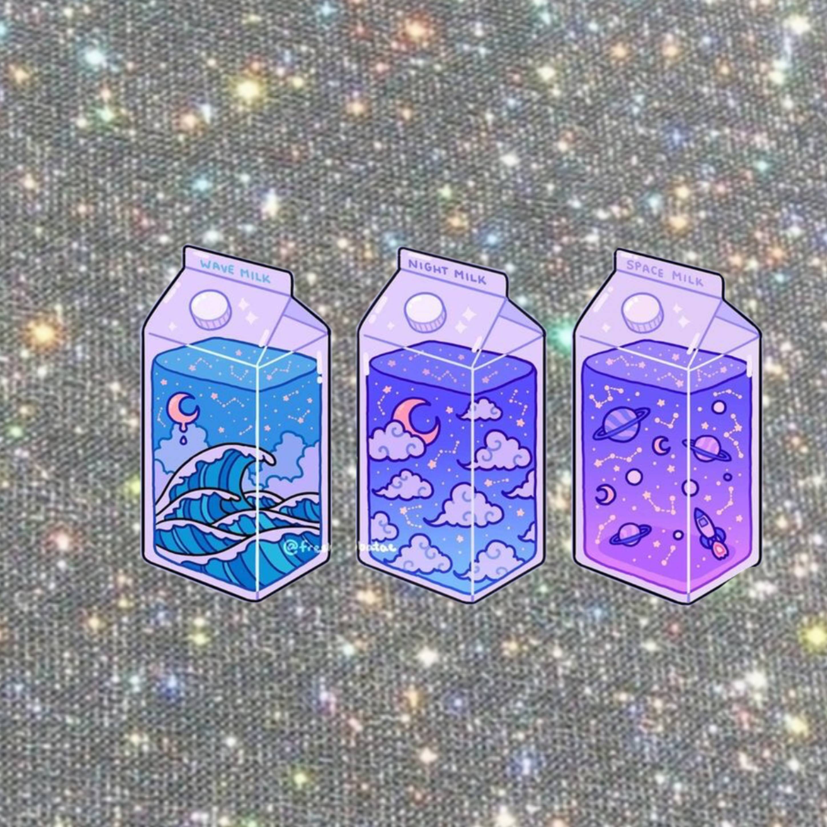 Three different colored milk bottles with stars and clouds - Magic