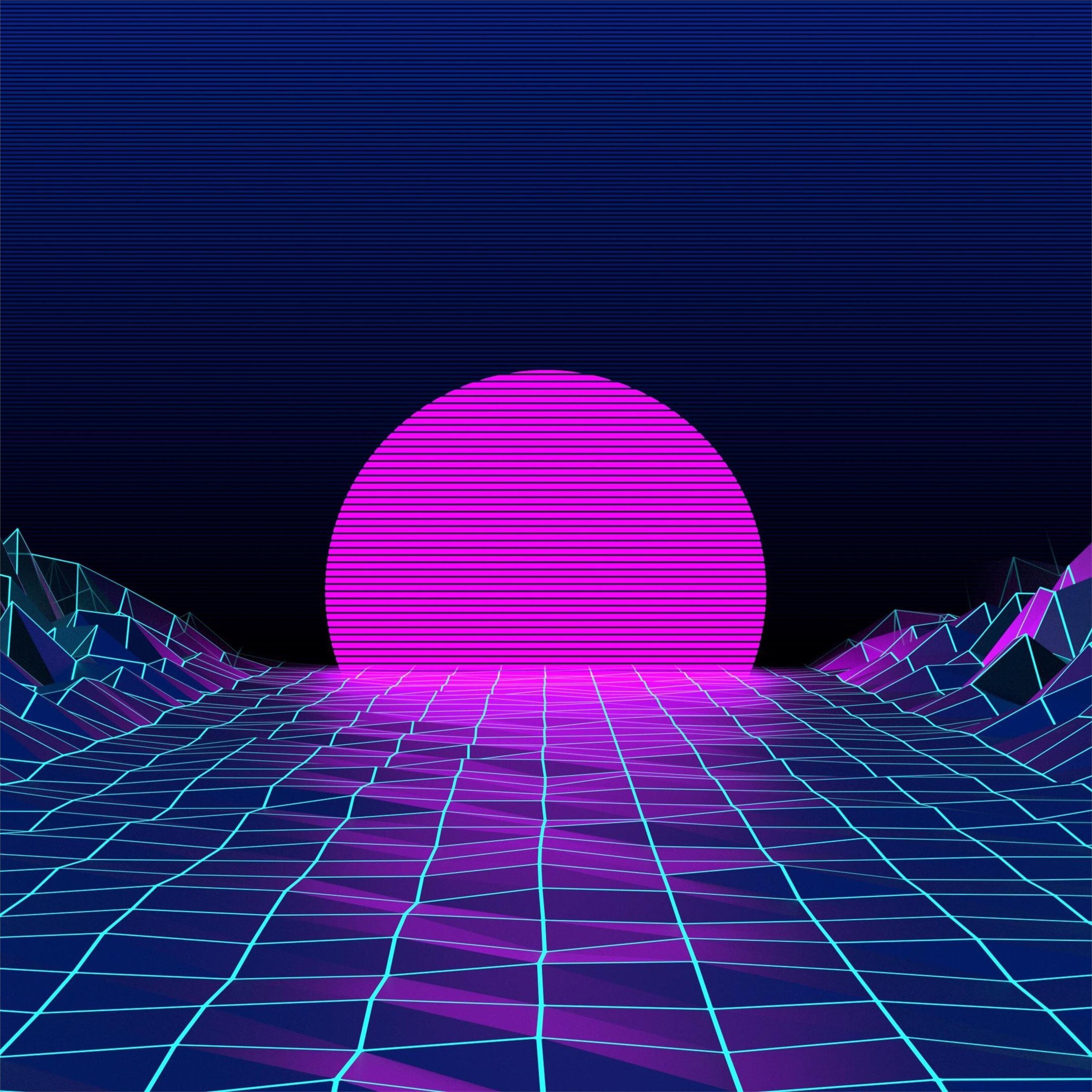 A retro 80s style background with mountains and the sun - Magenta, Aquarius