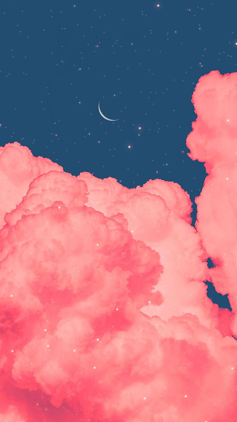 Aesthetic phone wallpaper of pink clouds and the night sky - Vintage clouds