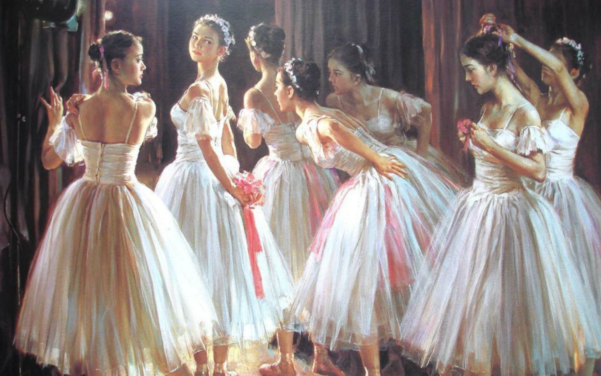 A painting of several ballerinas in white dresses - Dance, ballet
