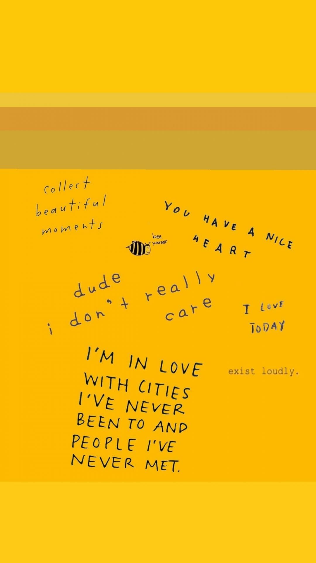 A yellow background with a bumblebee in the middle. The bee is above the words 