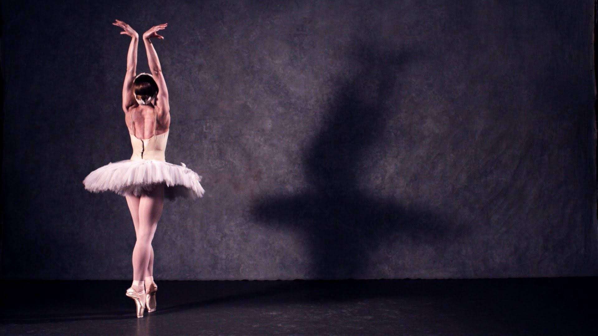 A ballerina stands on stage with her back to the audience, her arms in the air. - Dance, ballet