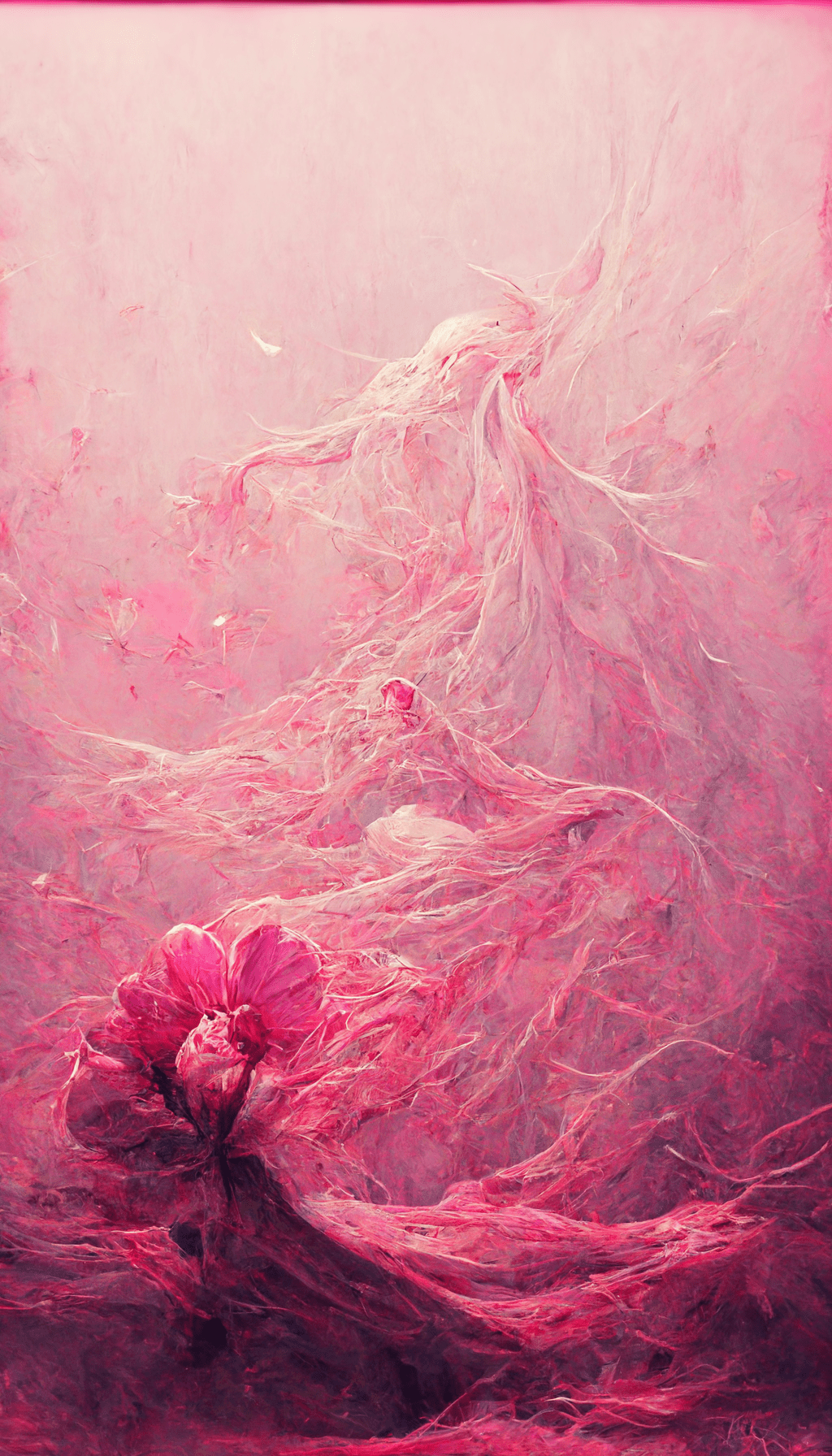 A painting of pink flowers in the sky - Pink