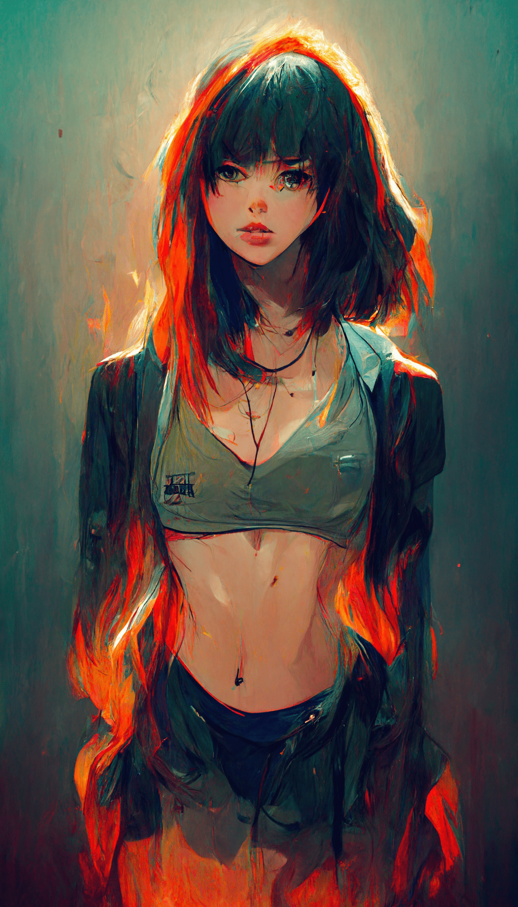 A woman with glowing red hair - Anime girl