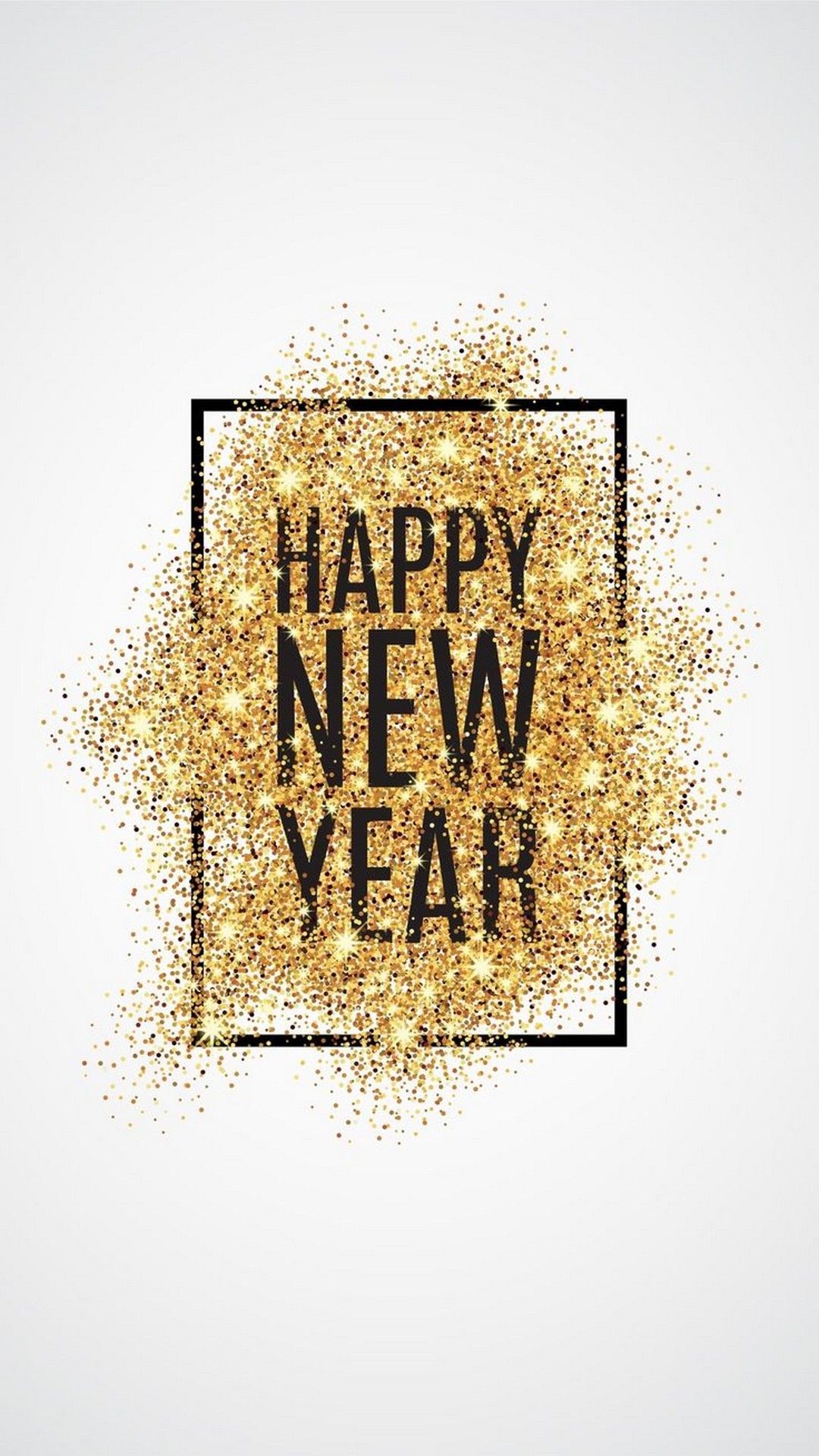 Happy new year gold glitter text on white background - New Year