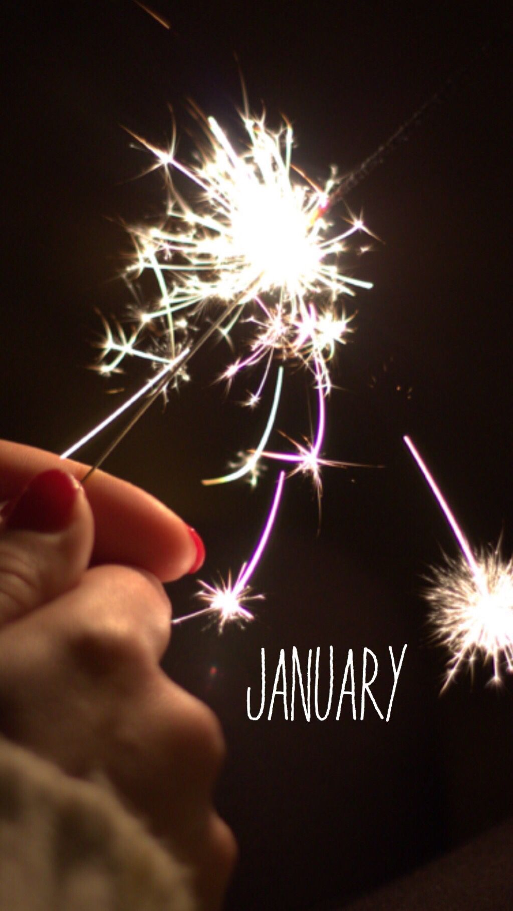 A person holding sparklers in front of the word january - New Year