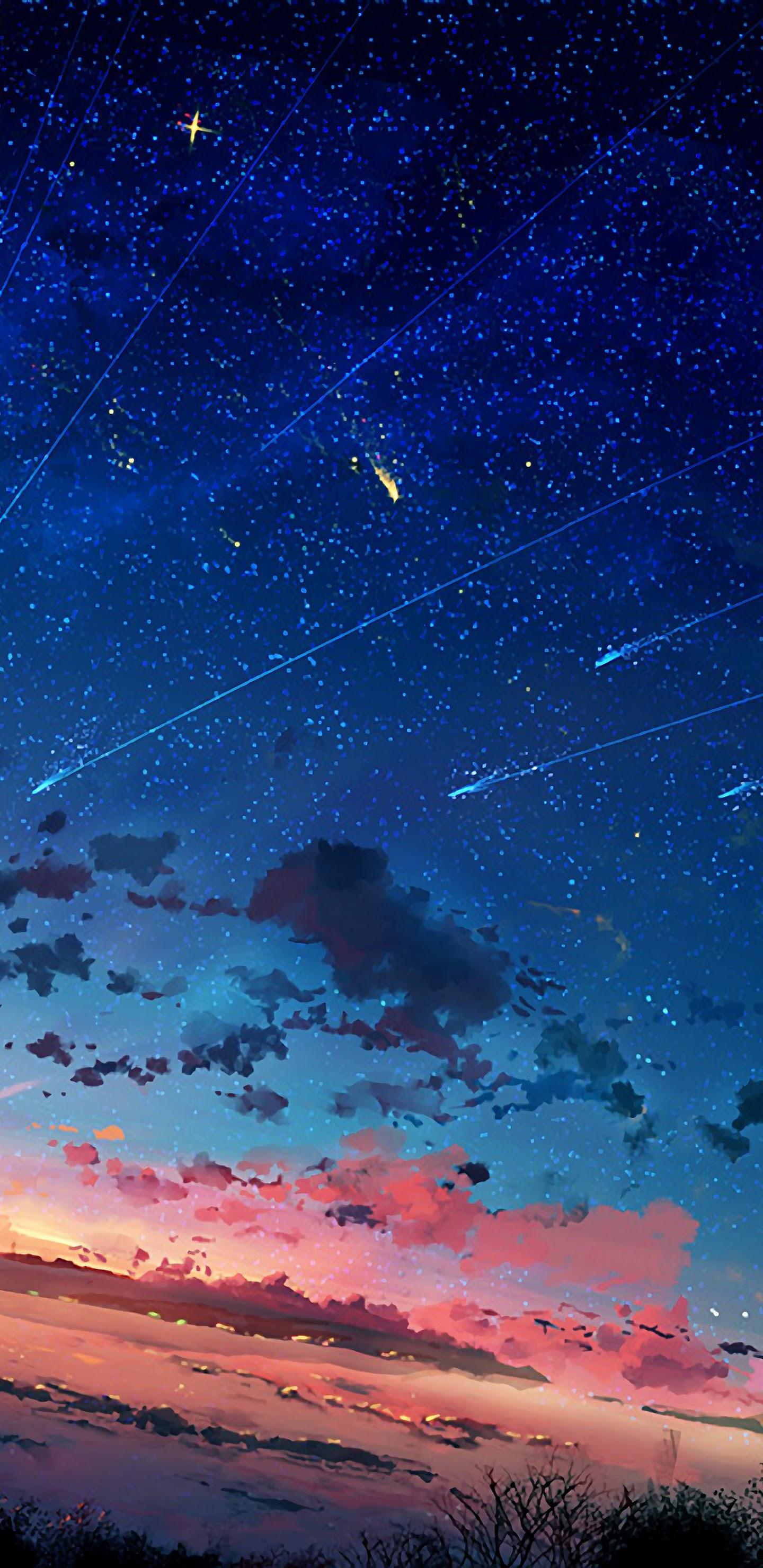 A sky with stars and clouds at night - Anime sunset