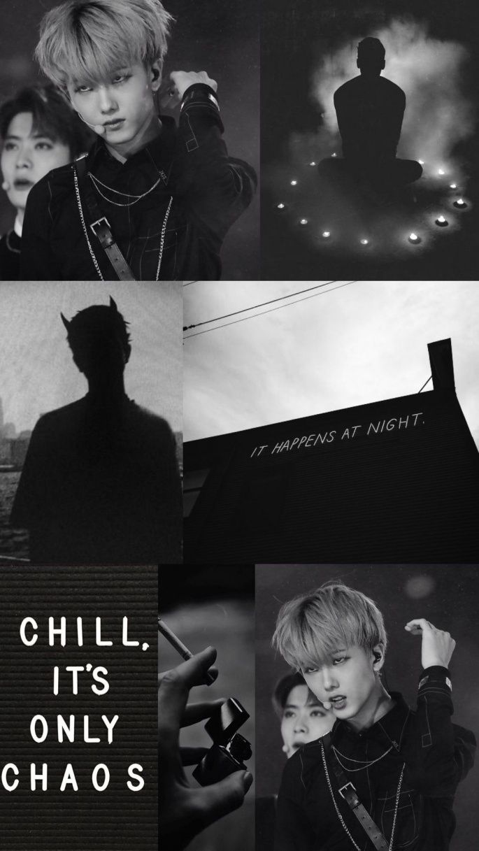 A collage of pictures with the words chill, it's only chaos - NCT