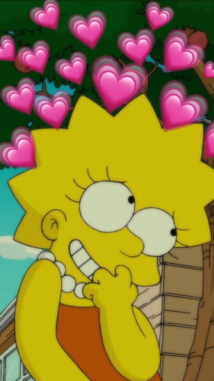 A simpsons character with hearts around her head - Lisa Simpson