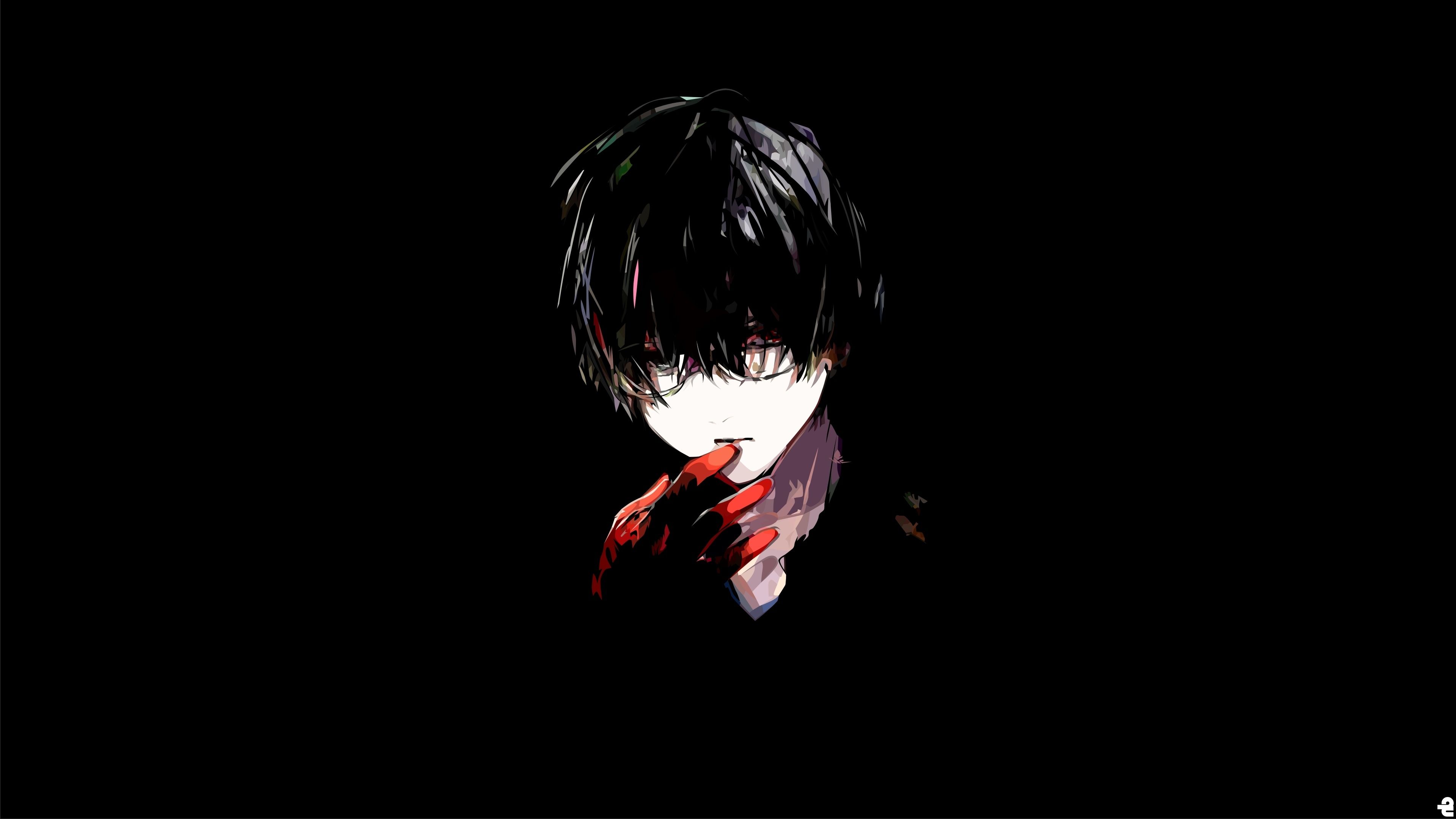 1920x1080 anime boy with black hair and red eyes looking at the camera wallpaper background - Tokyo Ghoul