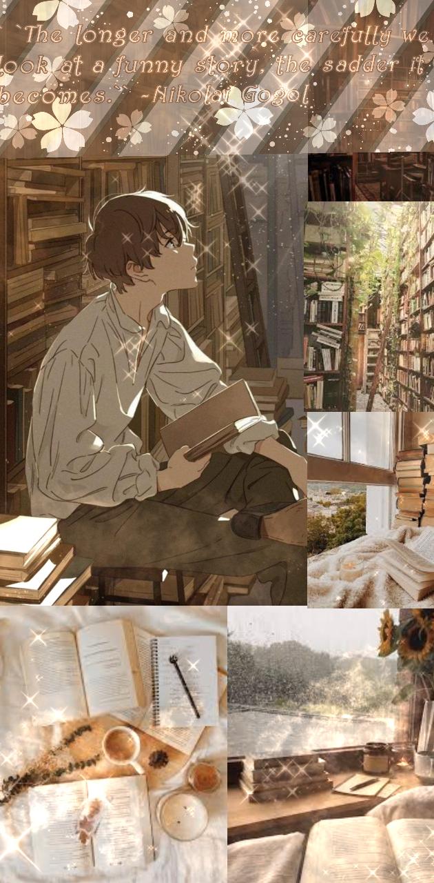 A collage of pictures with books and flowers - Library