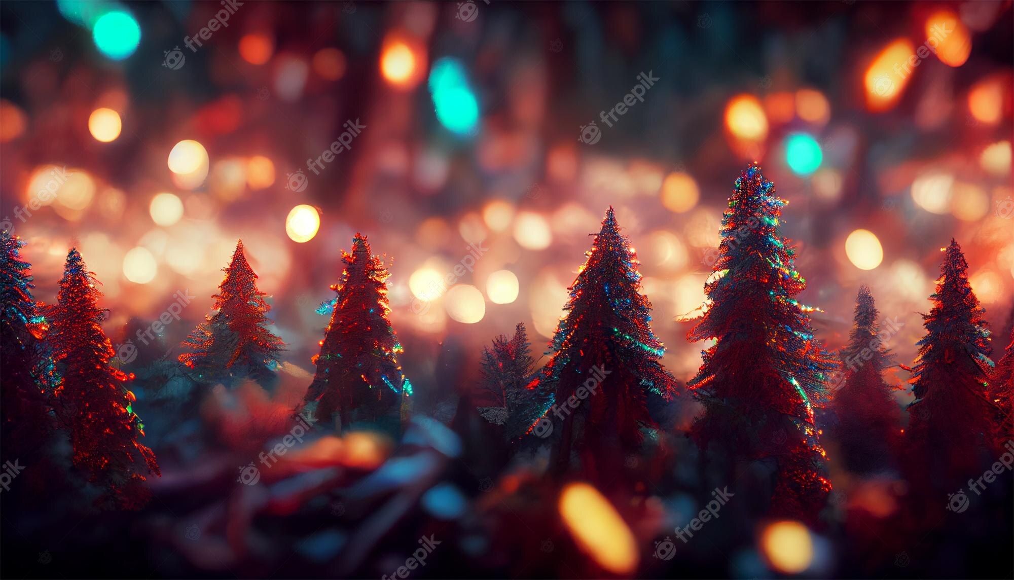 Premium Photo. Trees with christmas lights