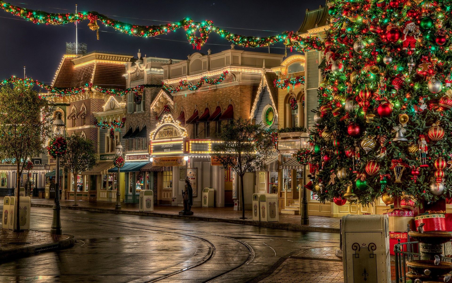 Christmas decorations on the streets of Disneyland - Christmas lights