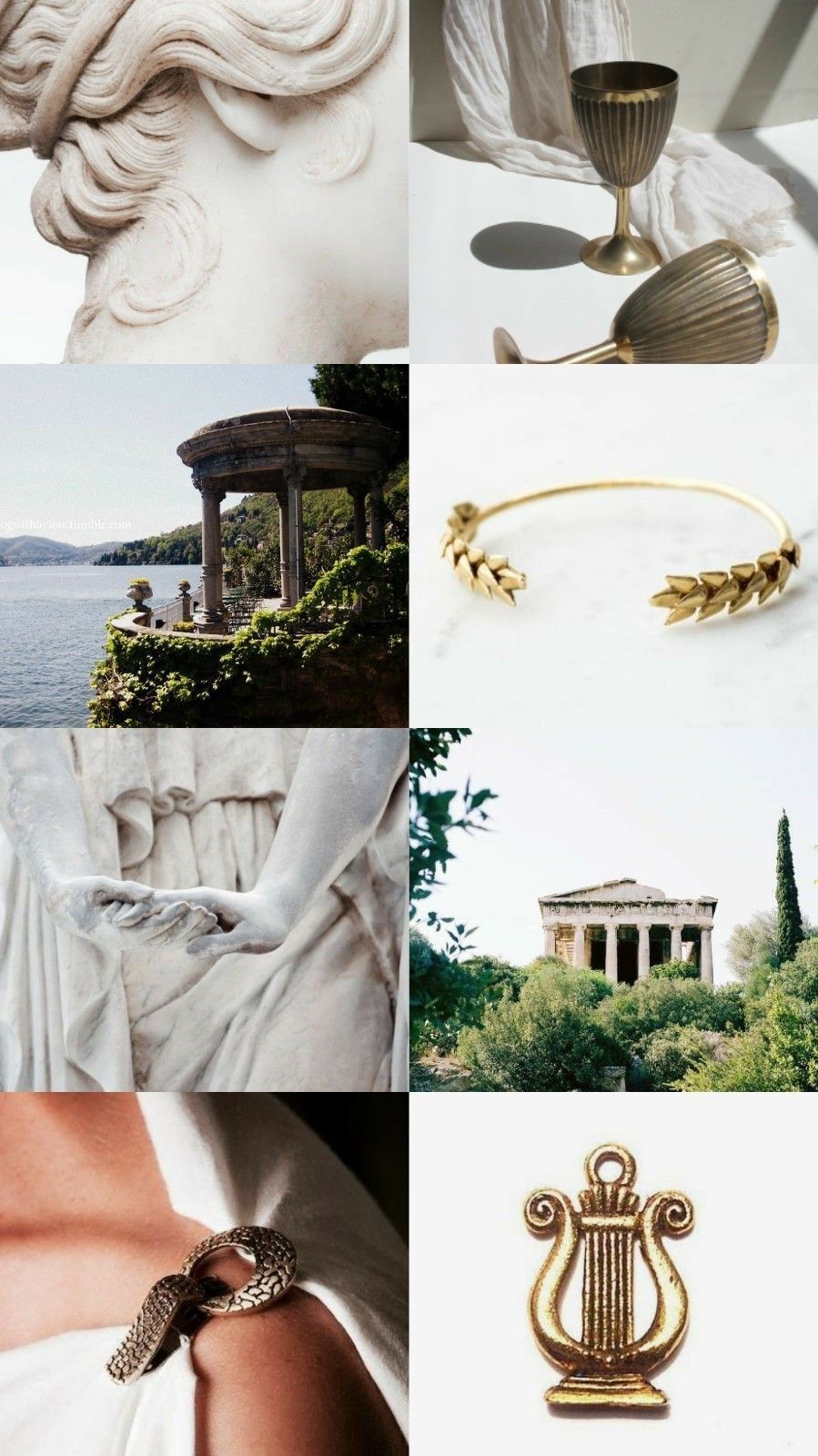 Greek aesthetic with gold jewelry and a statue - Greek mythology