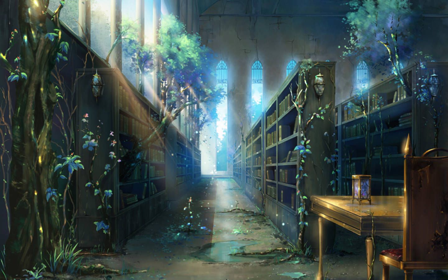 Download Awesome Enchanted And Abandoned Library Wallpaper