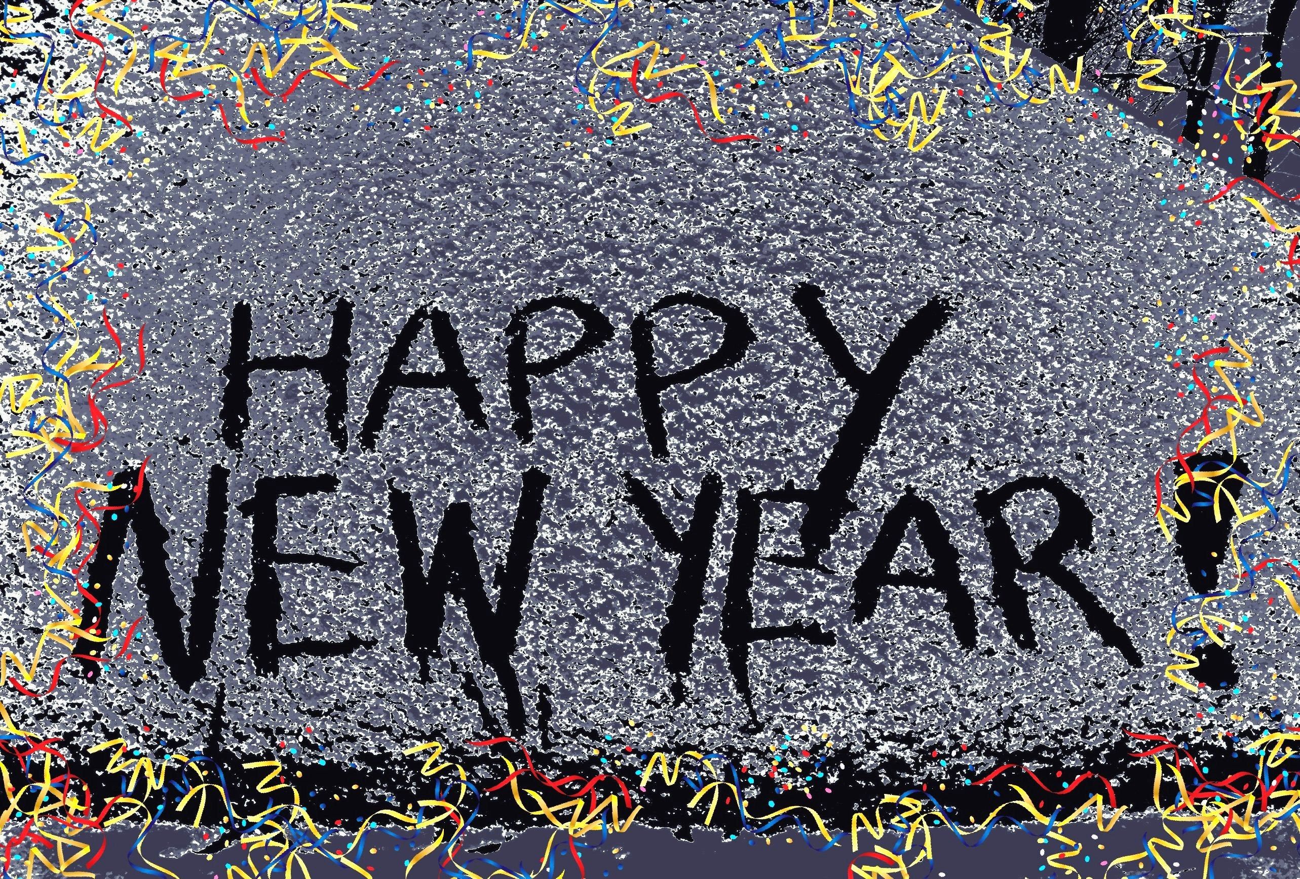A happy new year sign with confetti - New Year