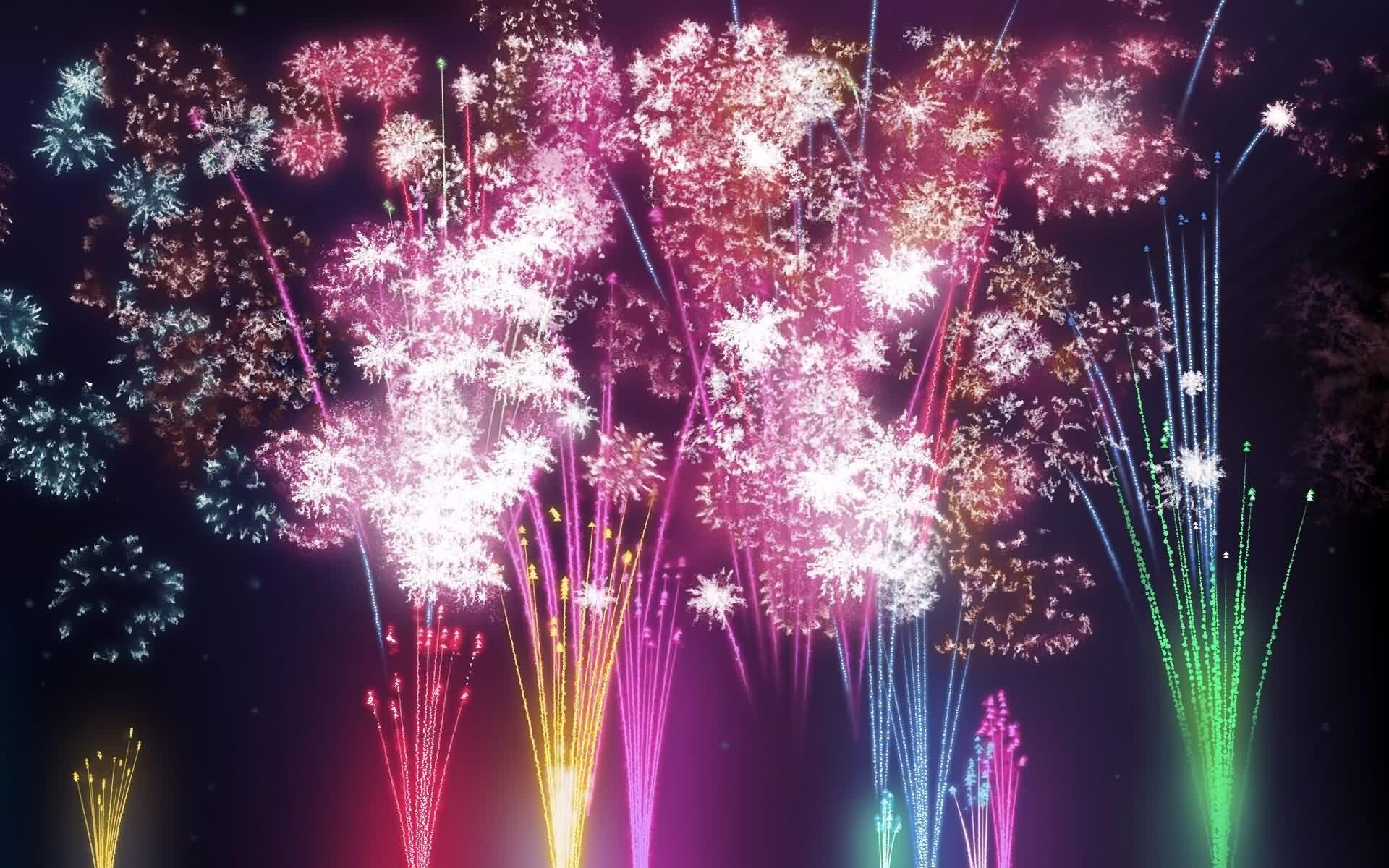 Fireworks light up the sky in a display of dazzling colors. - New Year