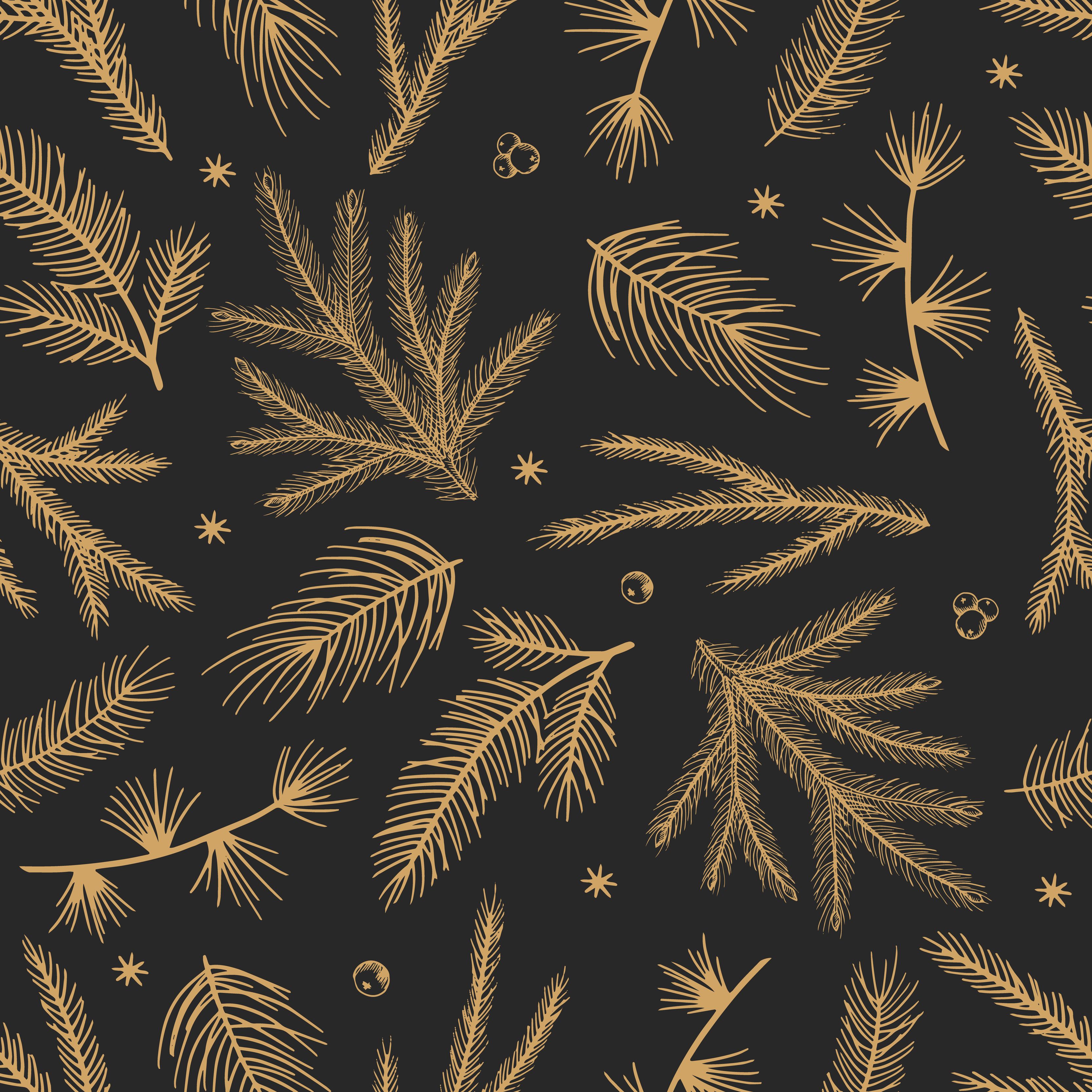 Christmas seamless pattern with golden fir branches on a black background - New Year