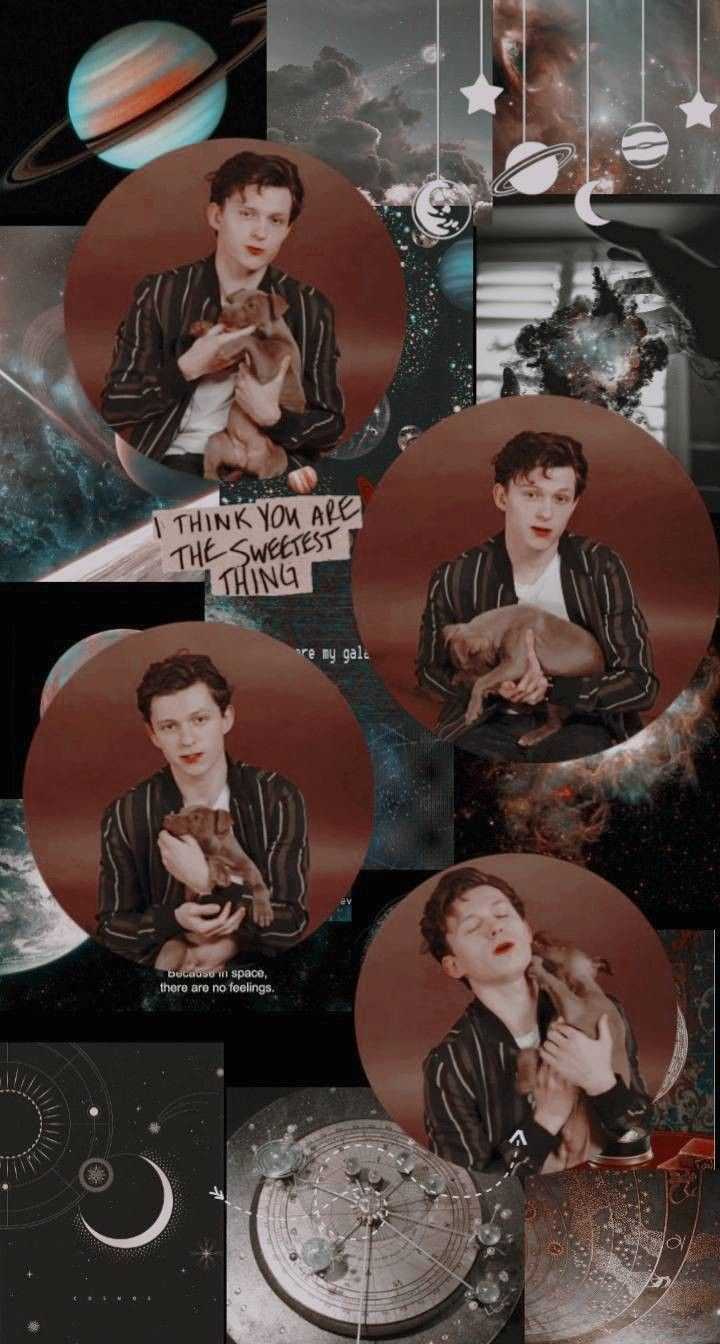 A collage of pictures with different images and text - Tom Holland