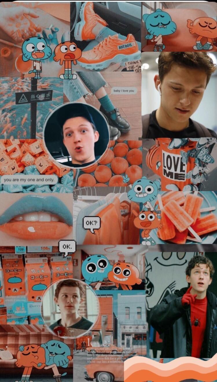 A collage of pictures with different colors - Tom Holland