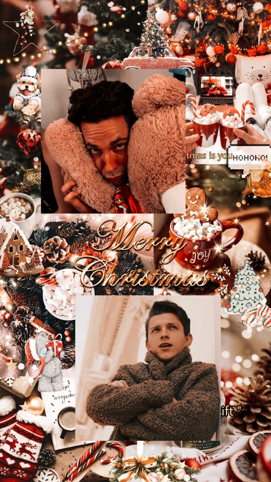 A collage of pictures with christmas decorations - Tom Holland
