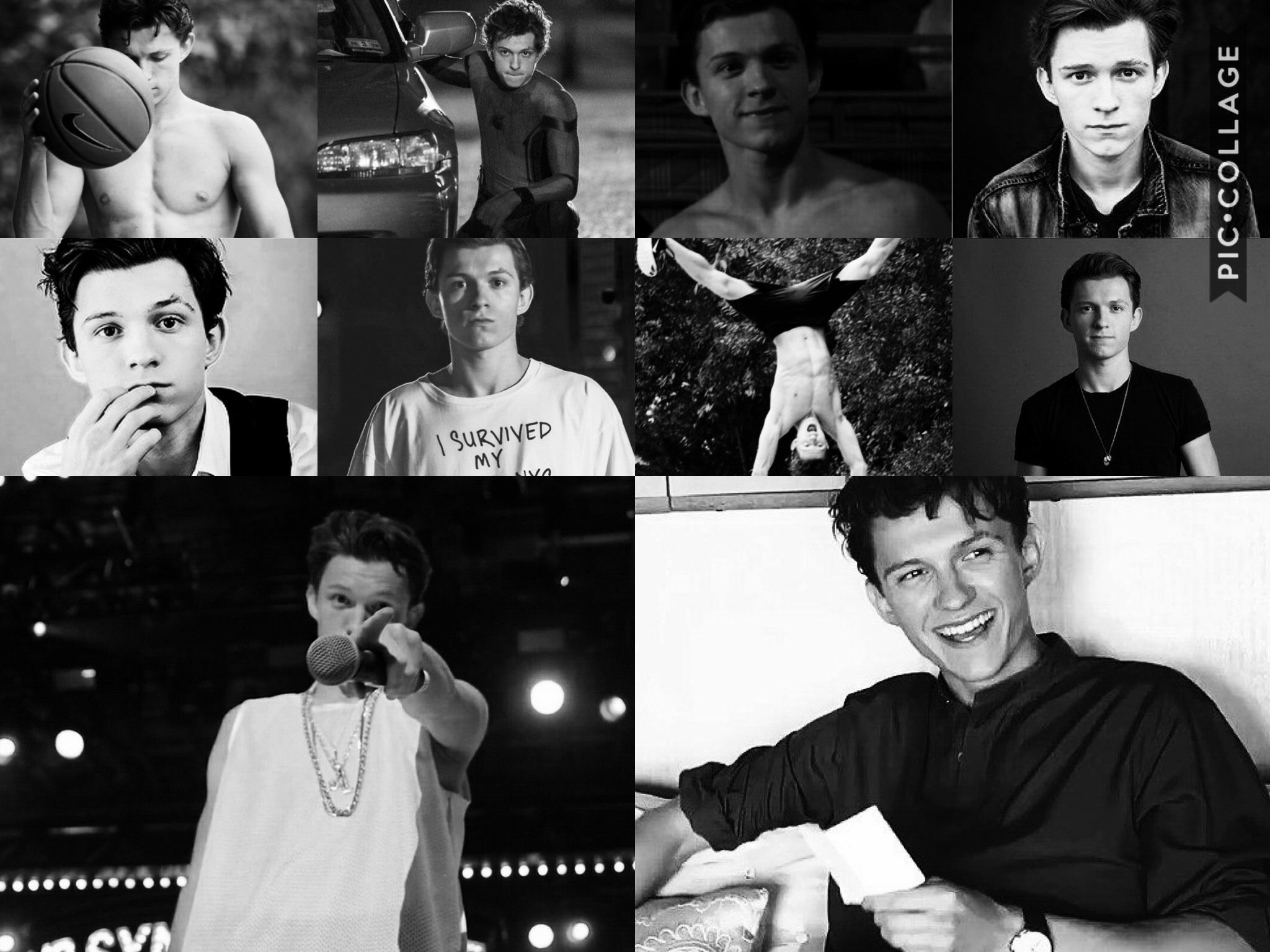 Tom Holland, the most adorable Spiderman, in a collage of pictures. - Tom Holland