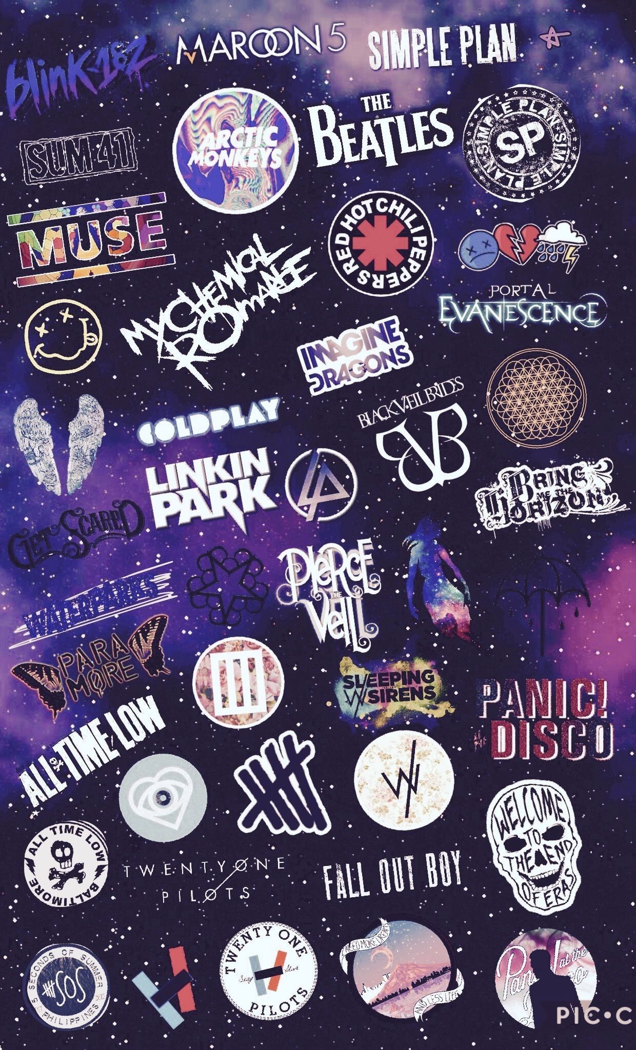 Aesthetic wallpaper for phone with bands, music groups and stickers - Rock, emo, punk