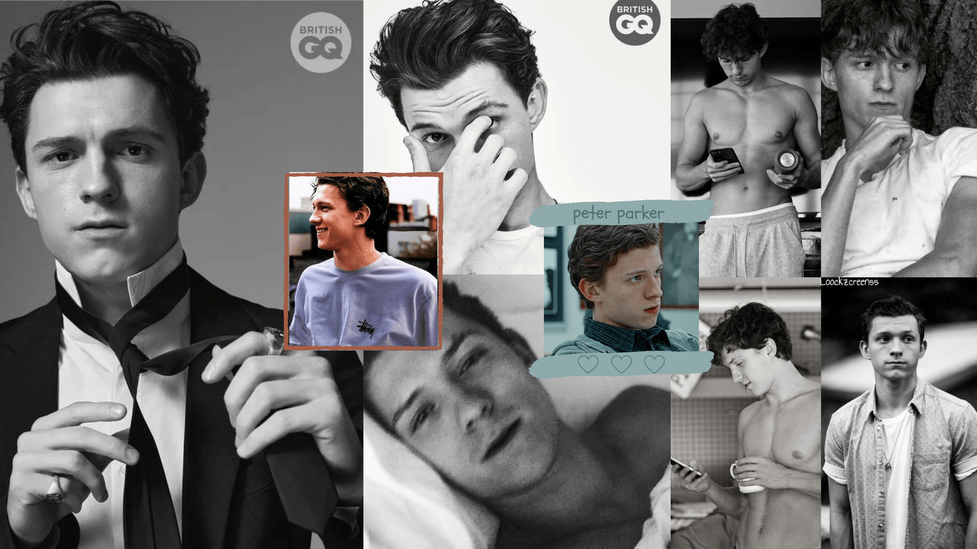 A collage of pictures with different men in them - Tom Holland