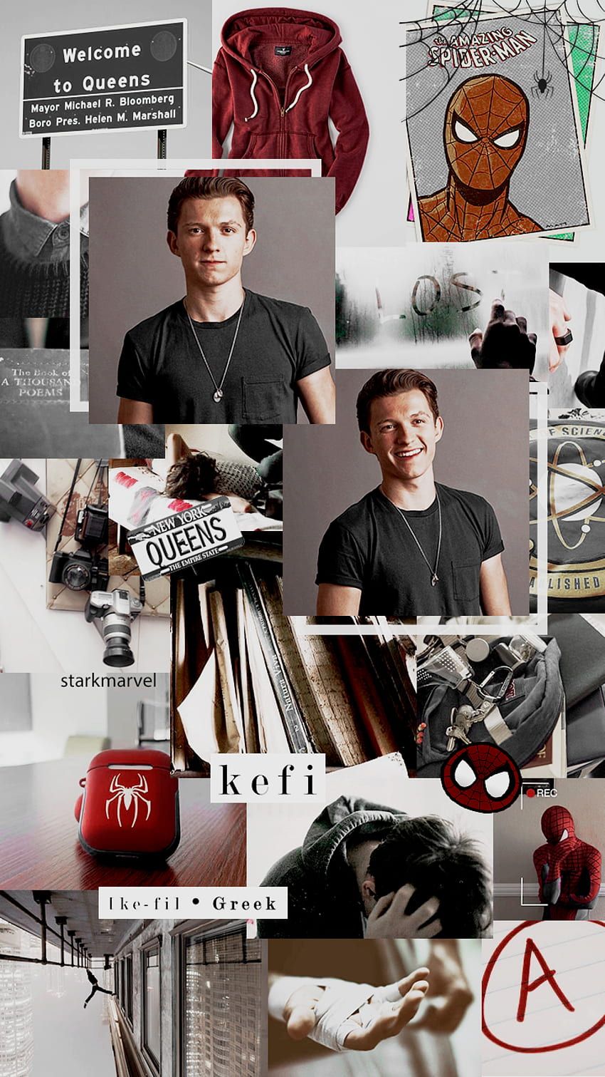 A collage of pictures with the same person in them - Tom Holland