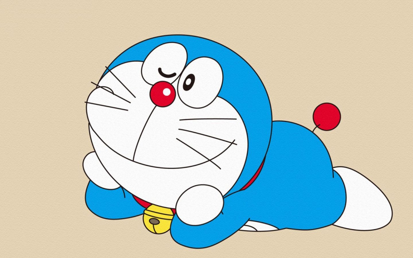 A cartoon character is laying down on the floor - Doraemon