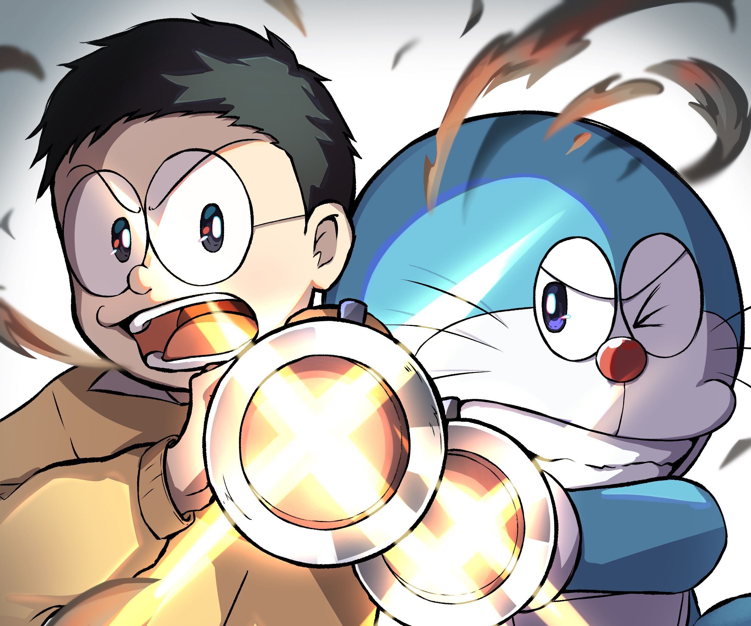 Doraemon and Nobita wallpaper with anime characters and the famous round robotic cat from the future - Doraemon