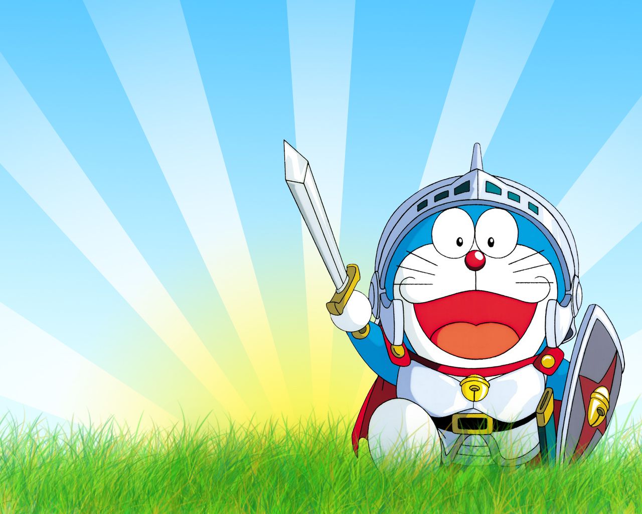 A cartoon character with armor and sword - Doraemon