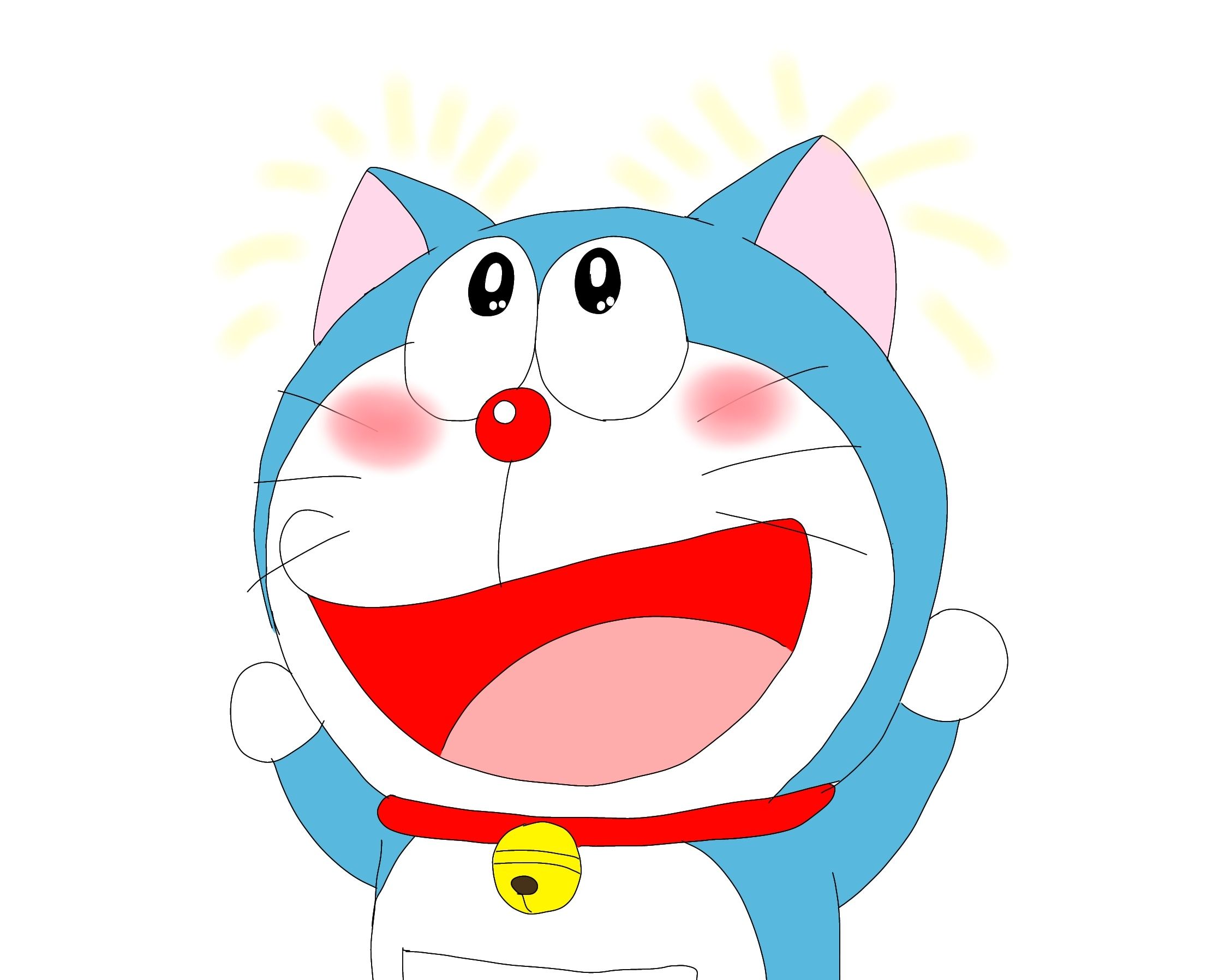 A cartoon cat with big eyes and red nose - Doraemon