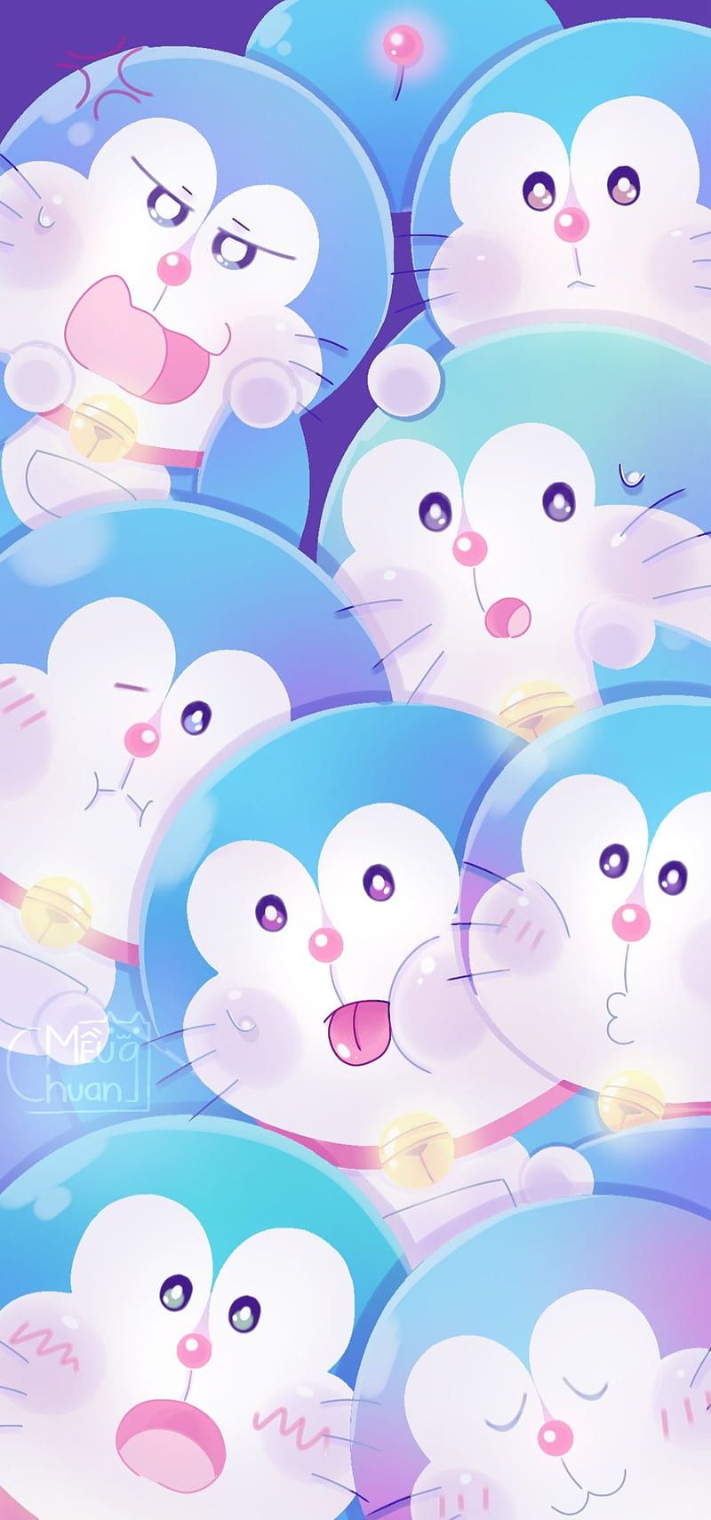 A group of cute cartoon animals in bubbles - Doraemon