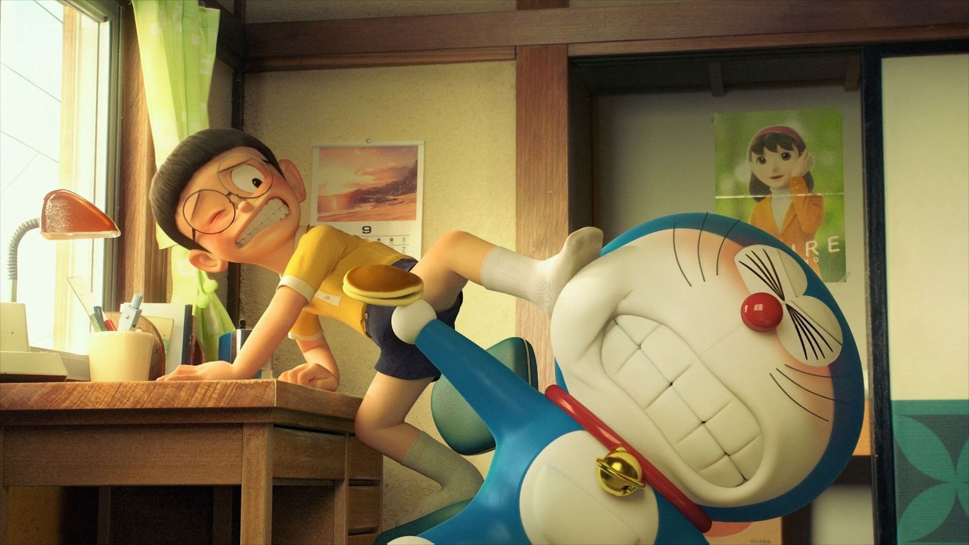 A still from the film 'Stand by Me Doraemon' showing a boy and a robot standing in a room - Doraemon